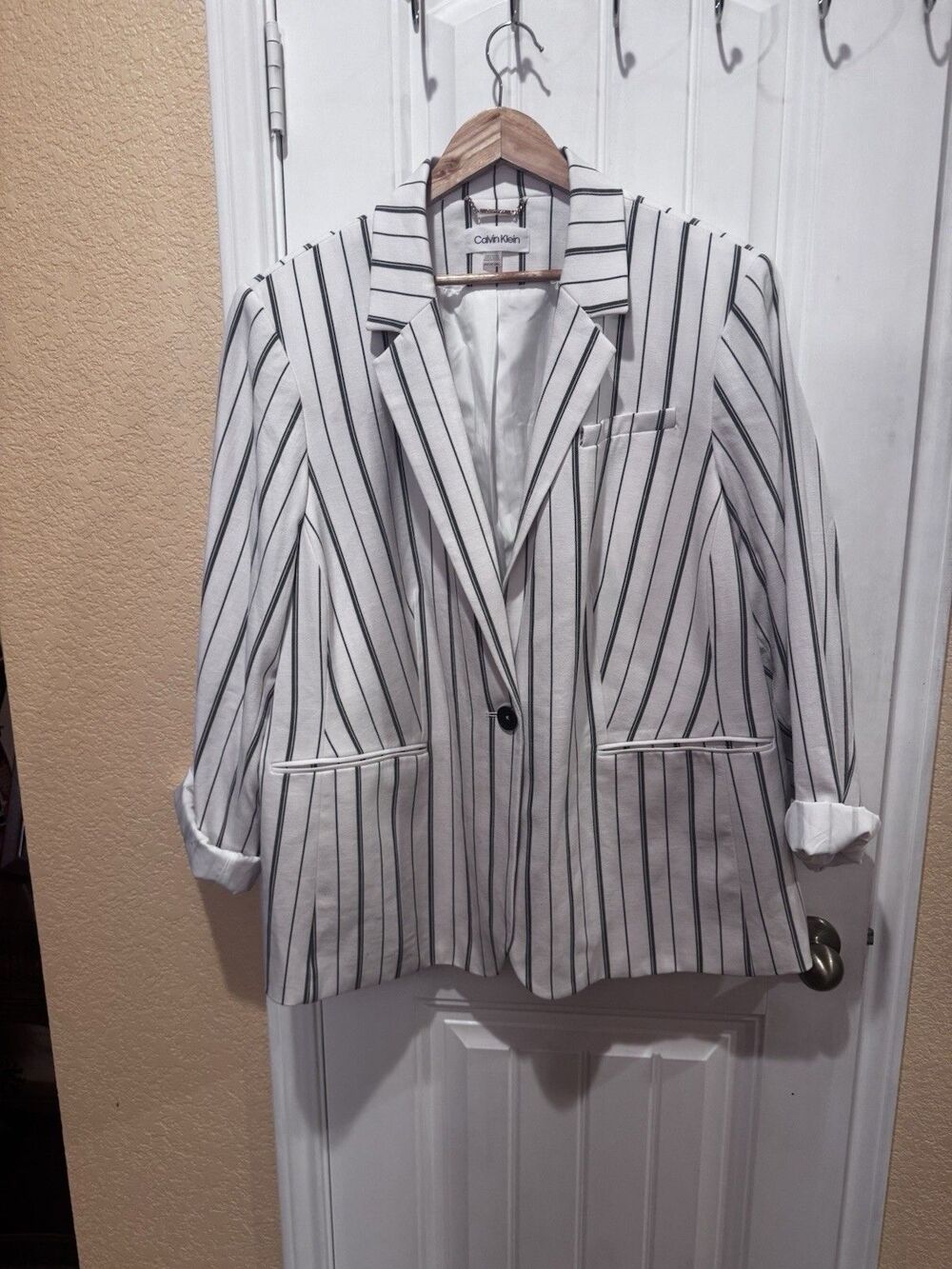 CALVIN KLEIN One Button Striped Blazer Plus Size 24W